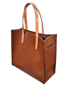 Large Coyote Leather Tote with Smooth Handle