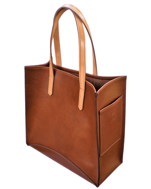 Large Coyote Leather Tote with Smooth Handle
