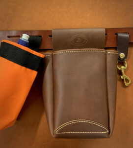 soft leather shell pouch on belt